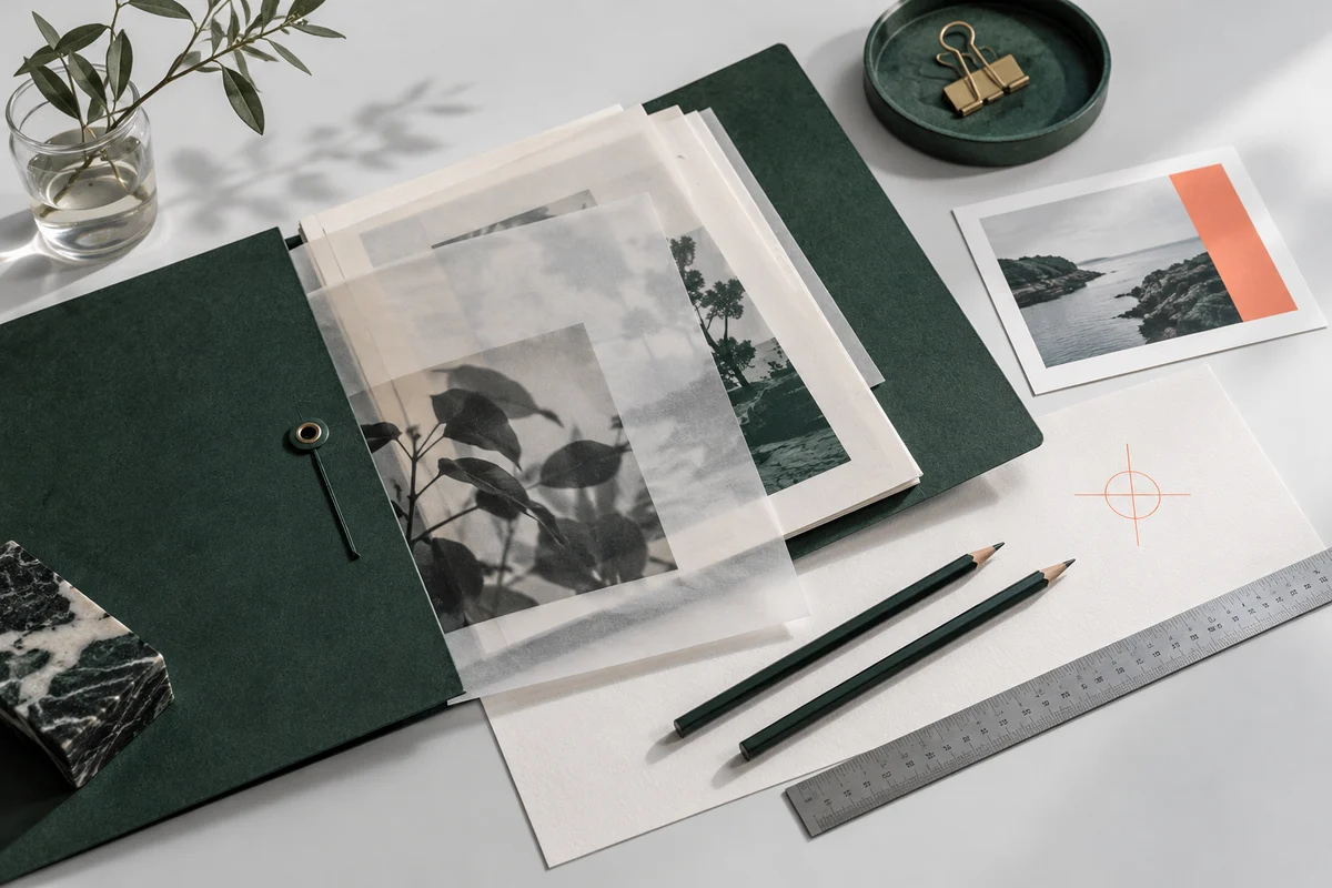 Layered image proofs and design tools on a worktable